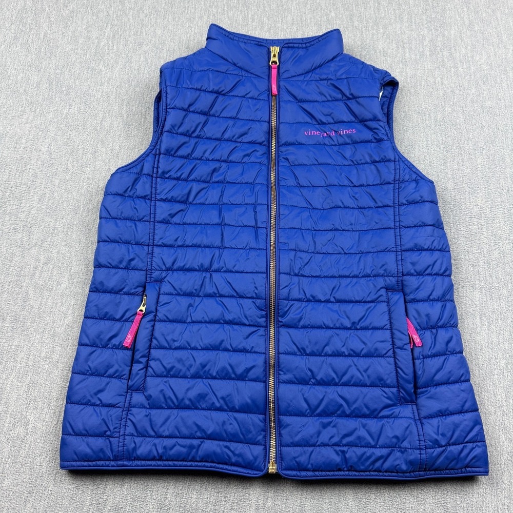 Vineyard Vines Vest Youth Girls Large 14 Blue Puffer Quilted Full Zip Outdoor
